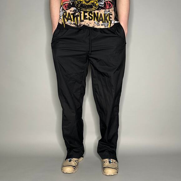 Adidas Track Pants Jet Black Polyester Sweatpants Baggy Wide Leg White Zippers - Picture 2 of 4